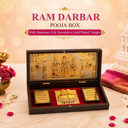 Klassic Ram Darbar Plastic Pooja Box with Hanuman Ji & Gold Plated Temple Frame