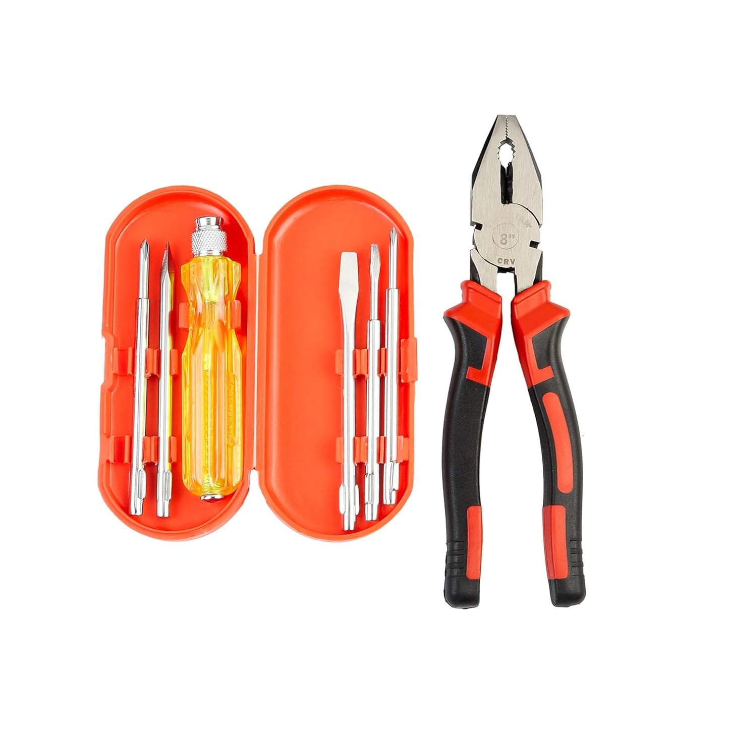 Spartan 8 Inch Combination Plier with 5 Piece Screwdriver Set | Heavy Duty Hand Tool Combo