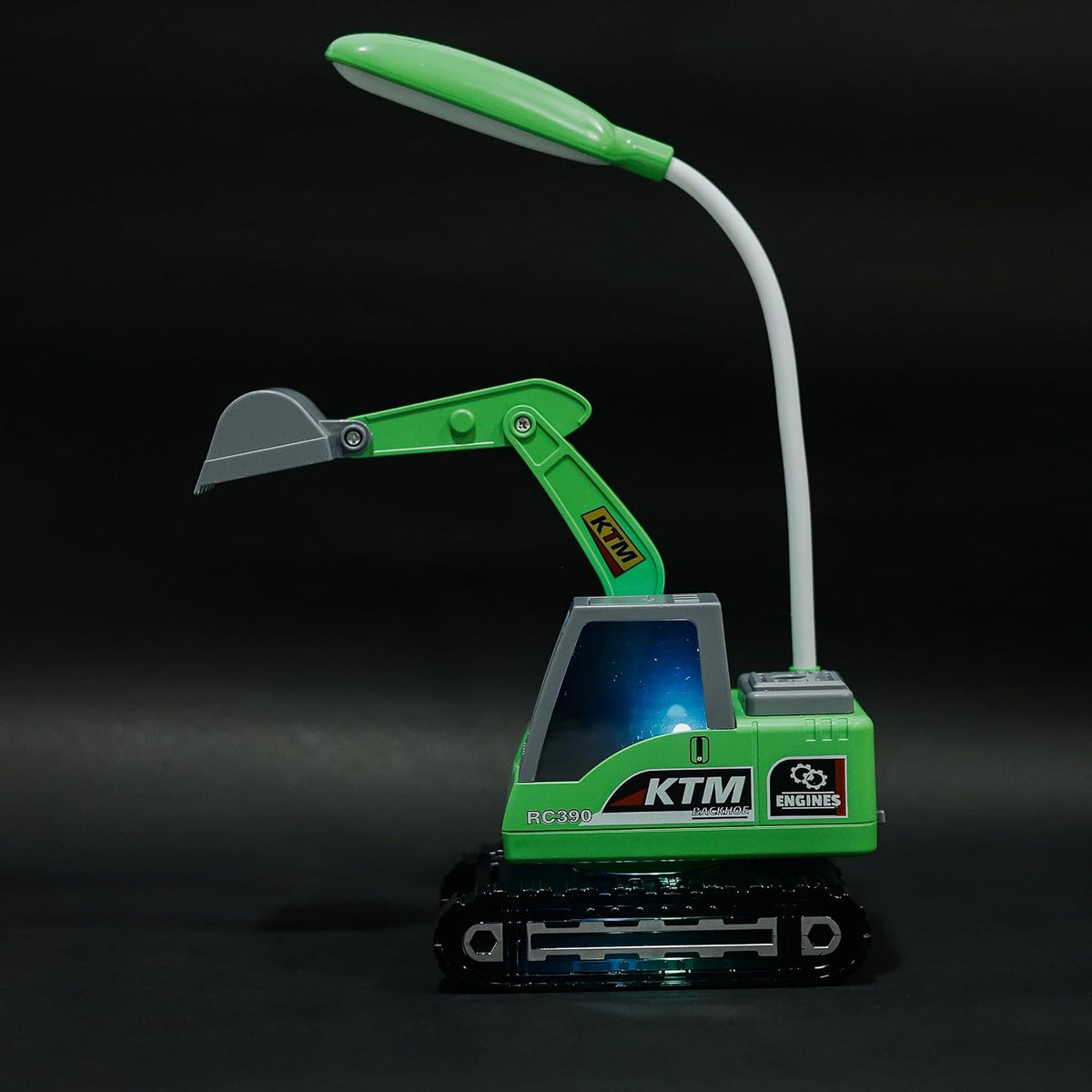 Lexton 12-Inch Excavator LED Desk Lamp | Rechargeable Kids Study Lamp with Phone Holder & Storage