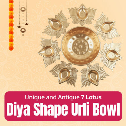 Klassic 7 Lotus Diya Shape Urli Bowl Gold