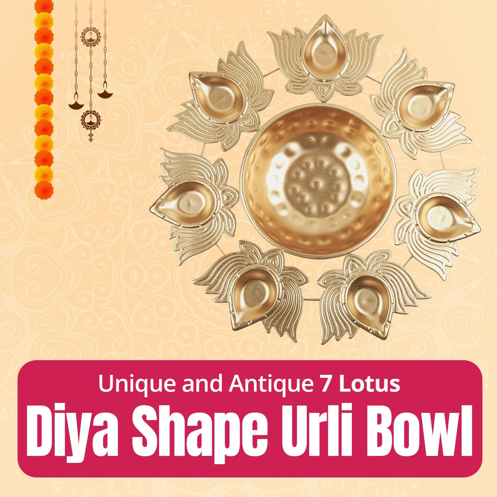 
                  
                    Klassic Unique and Antique 7 Lotus Diya Shape Urli Bowl | Metal, Perfect for Home Decor and a Unique Gift for Diwali, Housewarming, and Festive Celebrations (Golden, Pack of 1)
                  
                