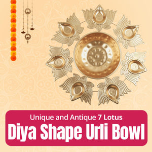 
                  
                    Klassic Unique and Antique 7 Lotus Diya Shape Urli Bowl | Metal, Perfect for Home Decor and a Unique Gift for Diwali, Housewarming, and Festive Celebrations (Golden, Pack of 1)
                  
                