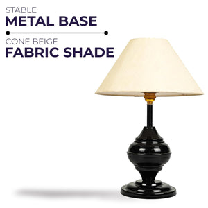 
                  
                    Lexton Black Metal Base Table Lamp | Bed Side Lamp for Bedroom | Living Room | Home Decoration | Drawing Room | Study Room | Bedside | Gifting Purpose| Bulb Not Included (Beige Shade, Pack of 1)
                  
                