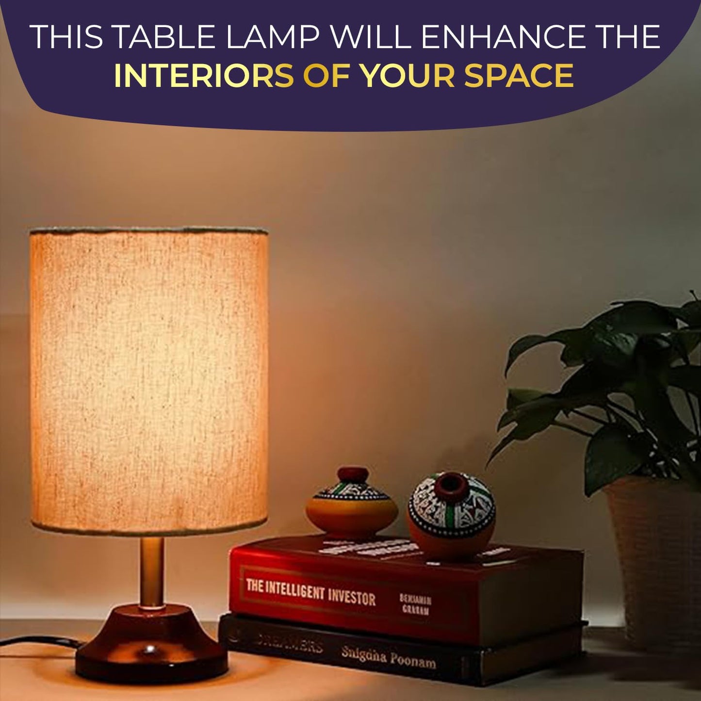 Lexton Wooden Round Table Lamp  Stylish wooden shade, ideal for bedroom, desk, or living room
