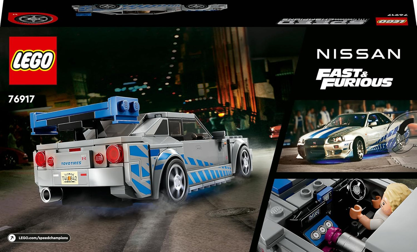 LEGO Speed Champions Nissan Skyline GT-R R34 76917 Race Car Set for Kids 9+ (Box Condition Damaged, Product Fine)