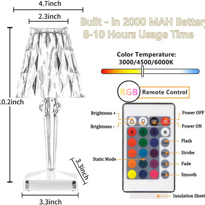 Lexton Diamond Shape Rechargeable Table Lamp (RGB, Touch Control)