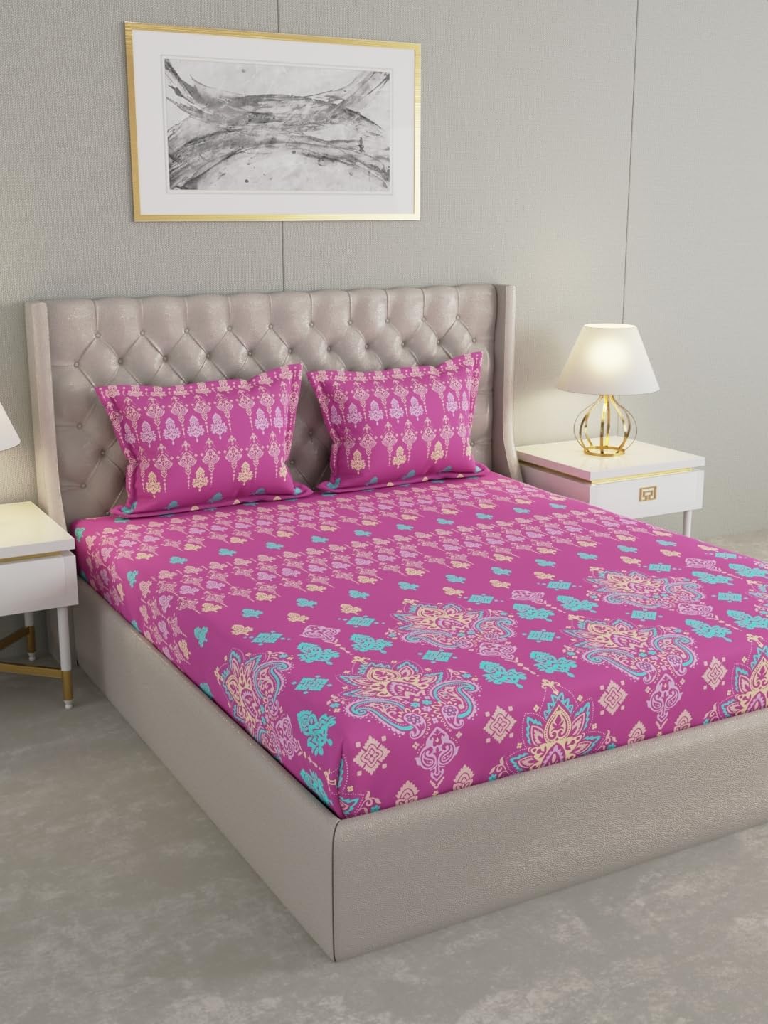 Raymond Home Cotton Rich King Bedsheet Pink | 120 TC with 2 Pillow Covers | Model 012817-BF03