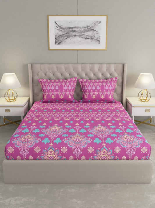 Raymond Home Cotton Rich King Bedsheet Pink | 120 TC with 2 Pillow Covers | Model 012817-BF03