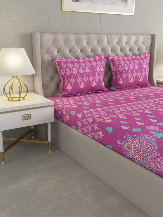 Raymond Home Cotton Rich King Bedsheet Pink | 120 TC with 2 Pillow Covers | Model 012817-BF03