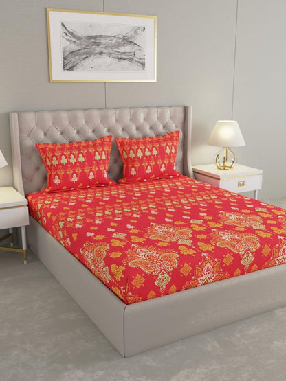 Raymond Home Avenue Cotton Rich King Size Bedsheet with Pillow Covers – Red
