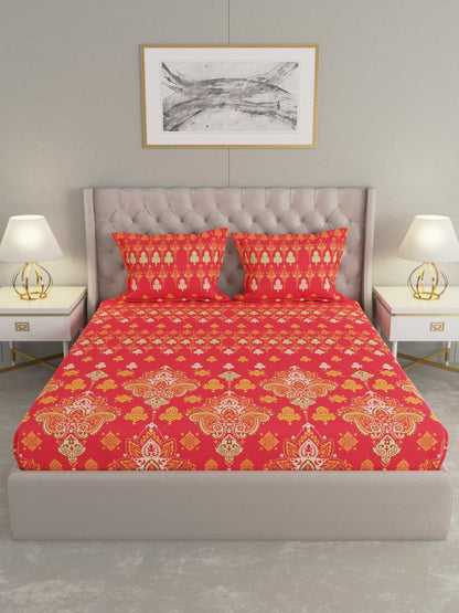 Raymond Home Avenue Cotton Rich King Size Bedsheet with Pillow Covers – Red