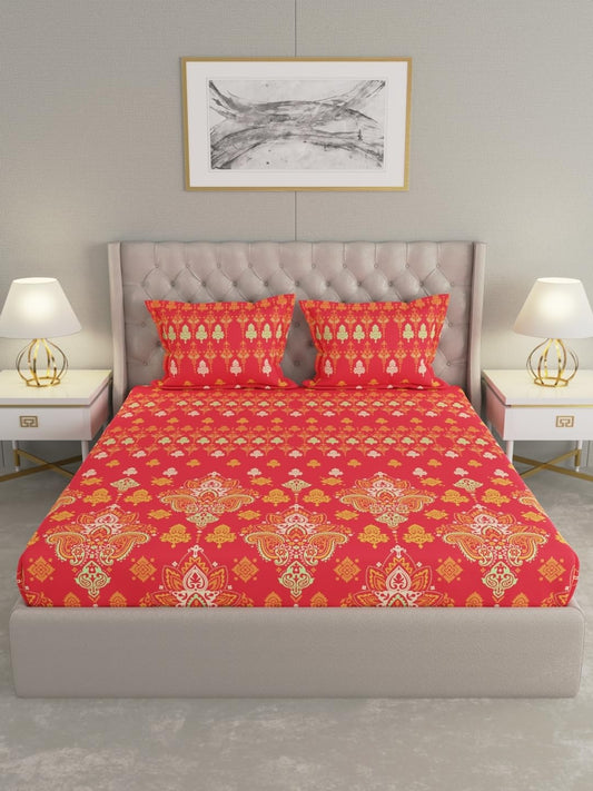 Raymond Home Avenue Cotton Rich King Size Bedsheet with Pillow Covers – Red