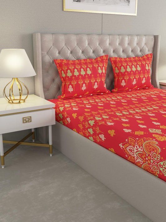 Raymond Home Avenue Cotton Rich King Size Bedsheet with Pillow Covers – Red