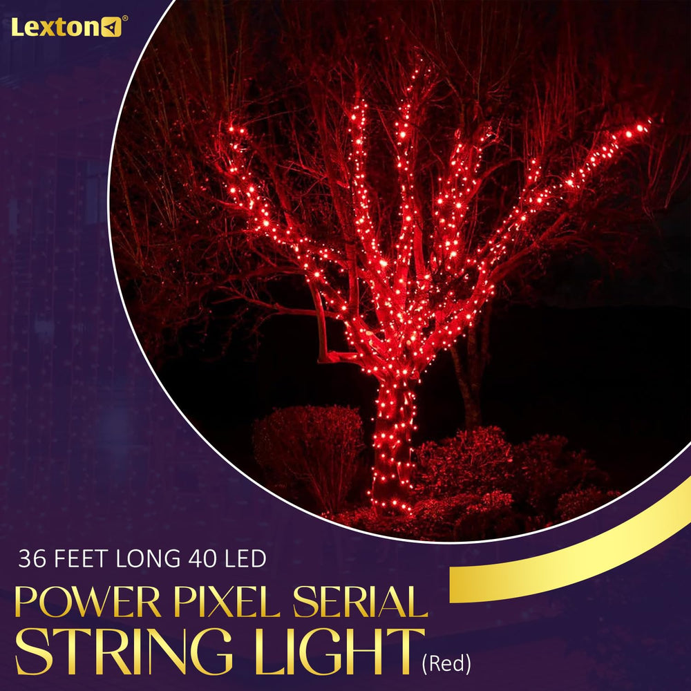 
                  
                    Lexton 36 Feet Long 40 LED Power Pixel Serial String/Fairy Light | Plug Sourced | Suitable for Home & Outdoor Decoration, Diwali, Christmas, Ramadan, Wedding, Party, Festival (Pack of 1, Red)
                  
                