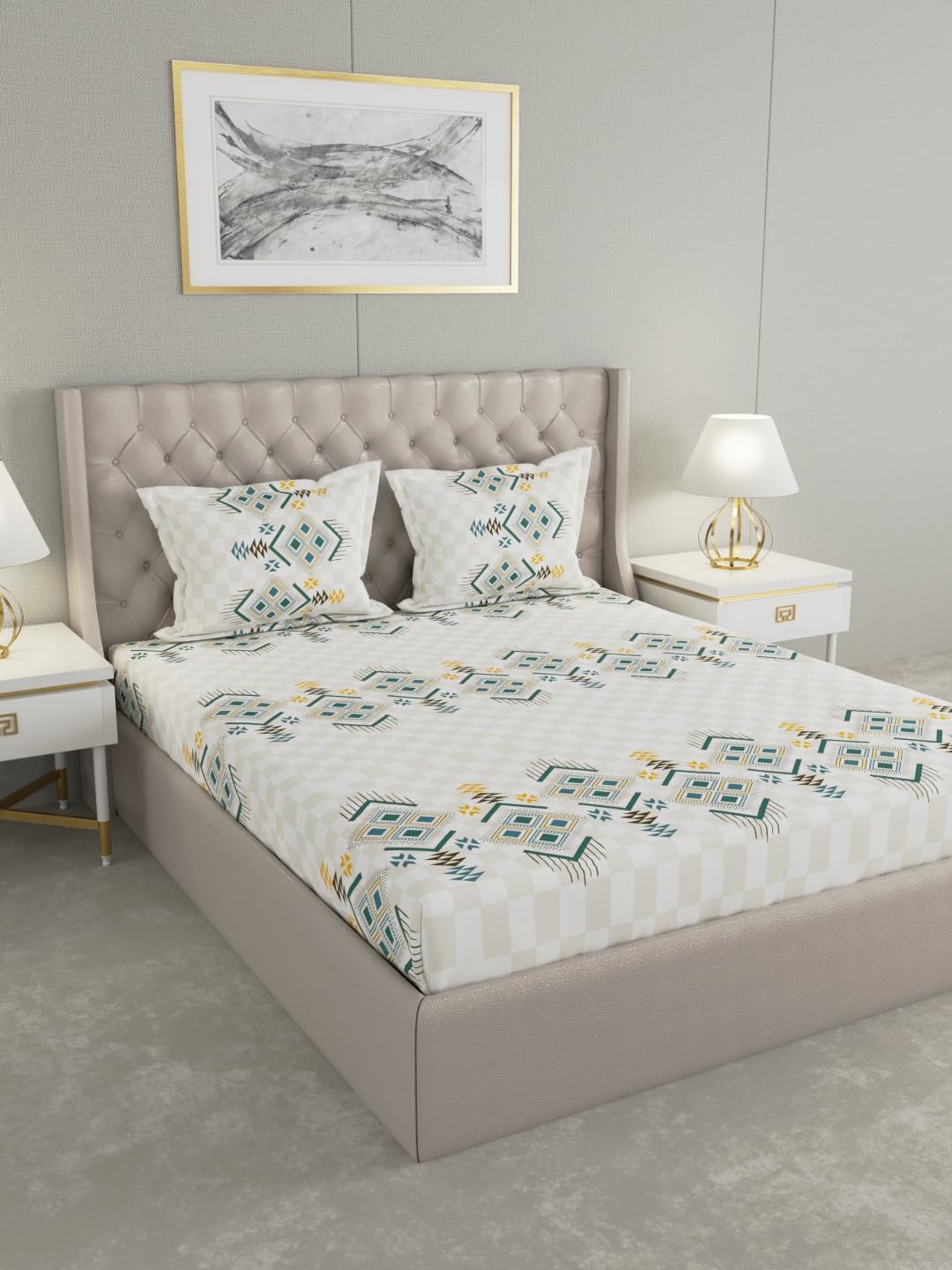 Raymond Home Festive Cotton Double Bedsheet with Pillow Covers – White (011080-BF03)