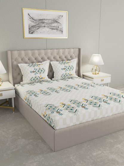 Raymond Home Festive Cotton Double Bedsheet with Pillow Covers – White (011080-BF03)