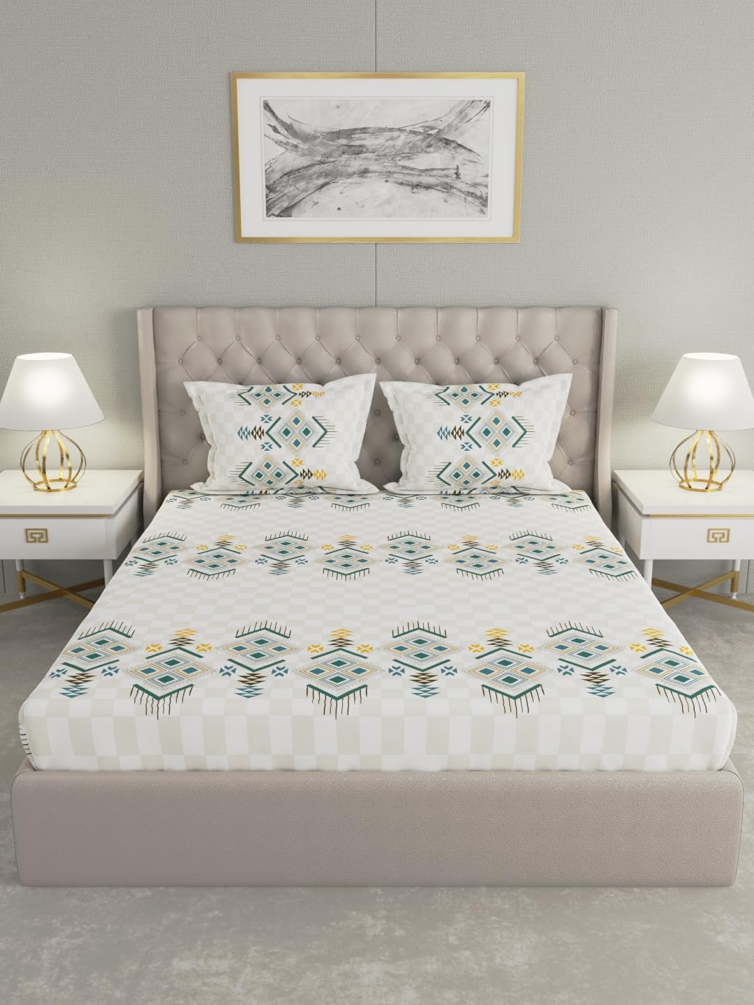 Raymond Home Festive Cotton Double Bedsheet with Pillow Covers – White (011080-BF03)
