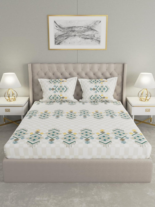 Raymond Home Festive Cotton Double Bedsheet with Pillow Covers – White (011080-BF03)
