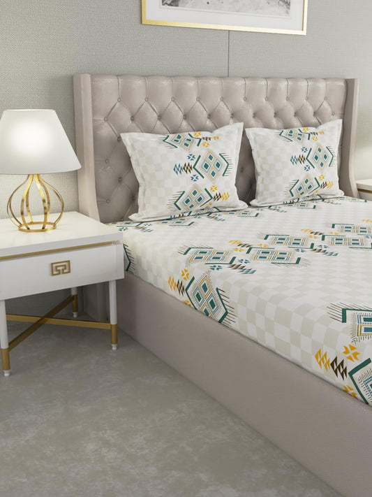 Raymond Home Festive Cotton Double Bedsheet with Pillow Covers – White (011080-BF03)