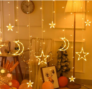 
                  
                    Lexton Twinkling Star Moon Waterfall Wedding LED Window Ramadan String Light Merry Christmas Curtain Light (Pack of 1, Warm White)
                  
                