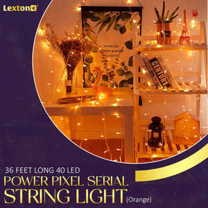 
                  
                    Lexton 36 Feet Long 40 LED Power Pixel Serial String/Fairy Light | Plug Sourced | Suitable for Home & Outdoor Decoration, Diwali, Christmas, Ramadan, Wedding, Party, Festival (Pack of 1, Orange)
                  
                