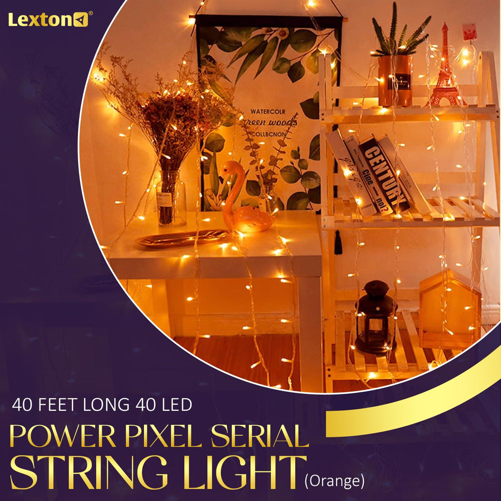 
                  
                    Lexton 36 Feet Long 40 LED Power Pixel Serial String/Fairy Light | Plug Sourced | Suitable for Home & Outdoor Decoration, Diwali, Christmas, Ramadan, Wedding, Party, Festival (Pack of 1, Orange)
                  
                