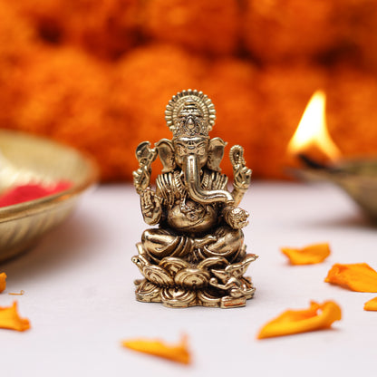 Klassic 1.7 Inch Brass Ganesha Idol on Lotus for Home Temple