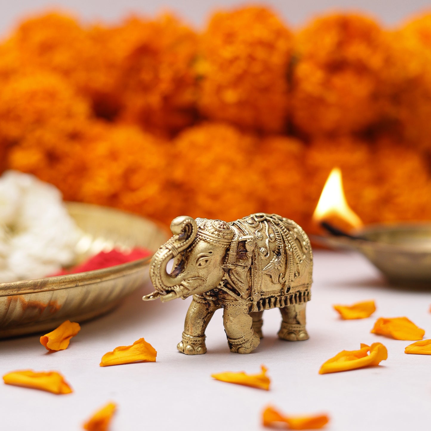 Klassic 1.5 Inch Pure Brass Elephant Statue for Vastu, Home Temple