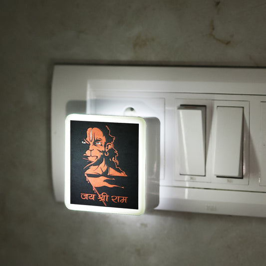 Lexton Jai Shri Ram & Hanuman LED Night Lamp – Warm White, Spiritual Home Decor, 0.5W