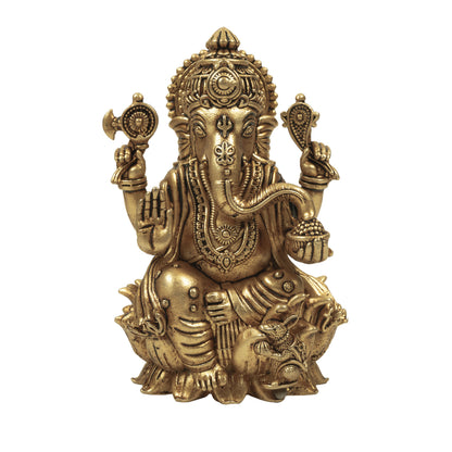 Klassic Lord Ganesha Idol 3.5 Inch | Pure Brass Antique Finish Murti | Pooja Mandir Décor | Diwali Gift