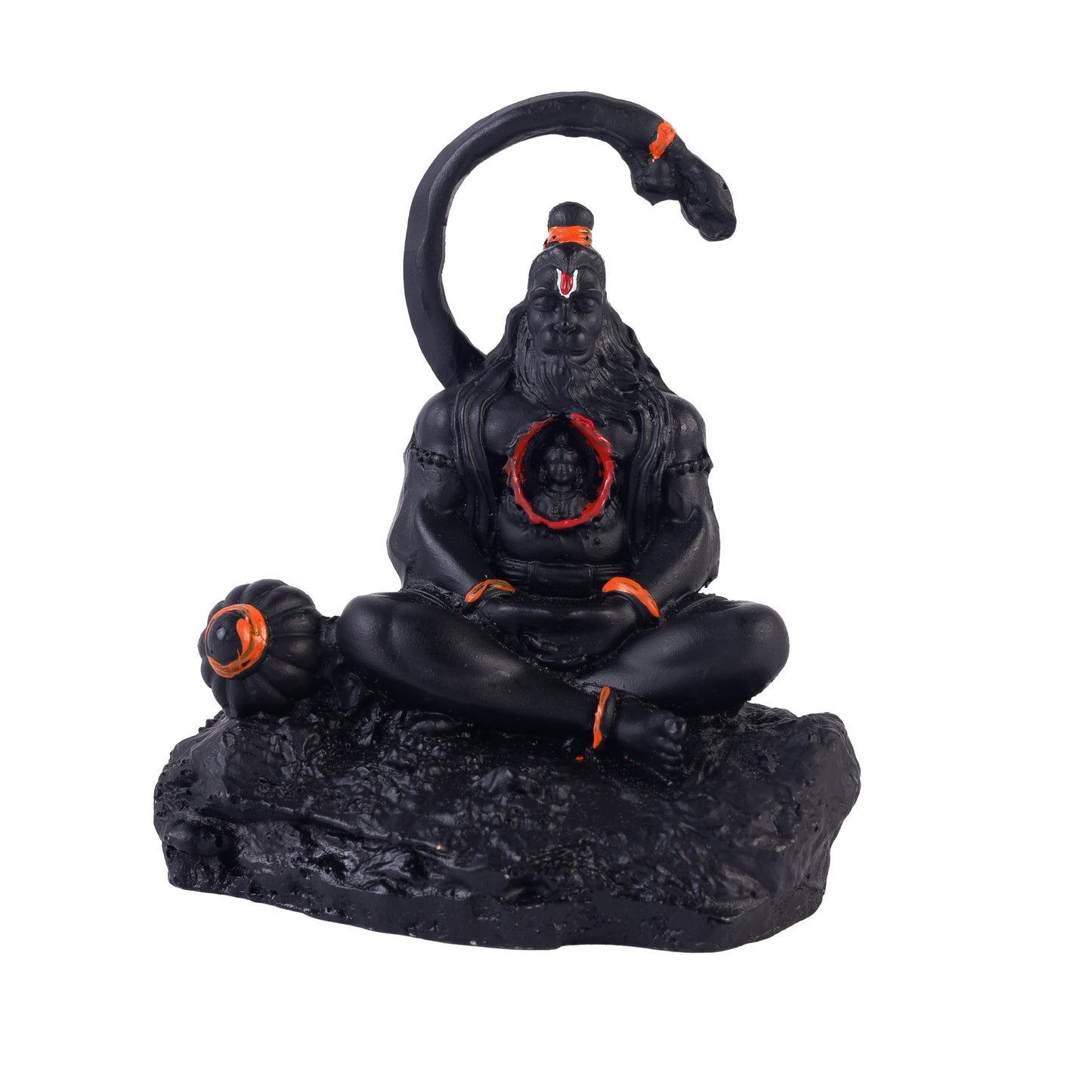Klassic 3.5 Inch Black Meditating Hanuman Idol with Ram Heart Design for Mandir
