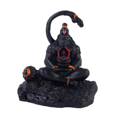 Klassic 3.5 Inch Black Meditating Hanuman Idol with Ram Heart Design for Mandir