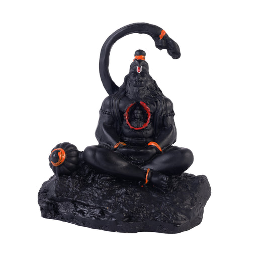 Klassic 3.5 Inch Black Meditating Hanuman Idol with Ram Heart Design for Mandir