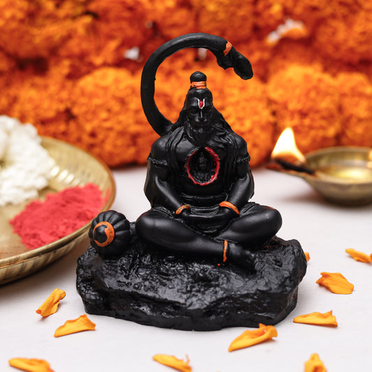 Klassic 3.5 Inch Black Meditating Hanuman Idol with Ram Heart Design for Mandir