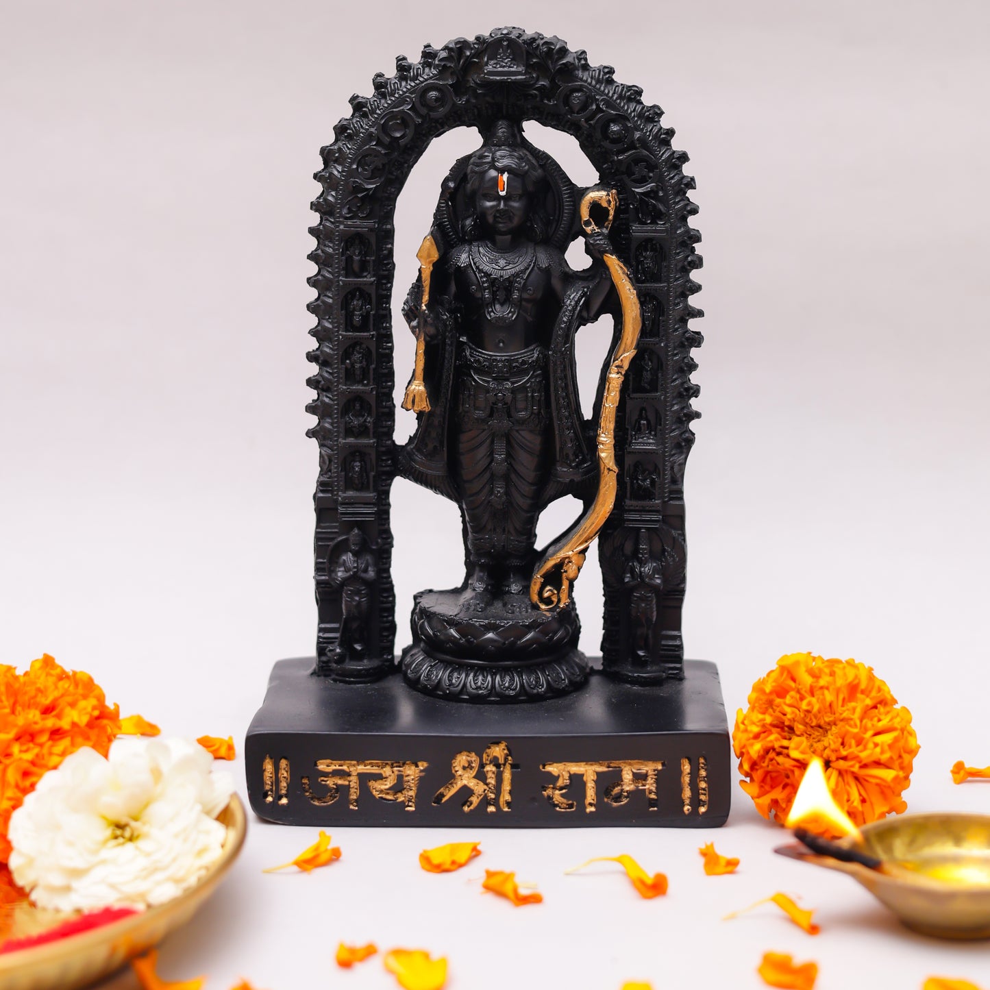 Klassic 6.5 Inch Black Lord Ram Idol with Decorative Arch for Mandir, Pooja Room & Office Desk