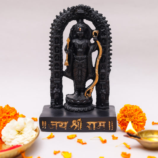 Klassic 6.5 Inch Black Lord Ram Idol with Decorative Arch for Mandir, Pooja Room & Office Desk