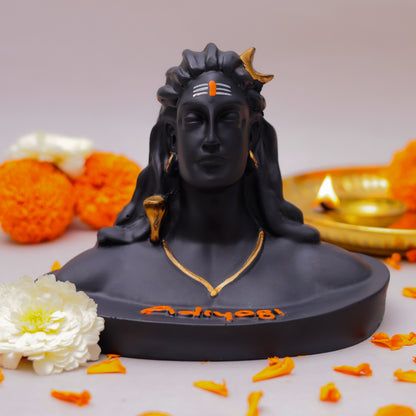 Klassic 4.7 Inch Black Adiyogi Shiva Idol with Golden Accents for Mandir, Meditation Room & Desk