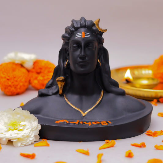 Klassic 4.7 Inch Black Adiyogi Shiva Idol with Golden Accents for Mandir, Meditation Room & Desk