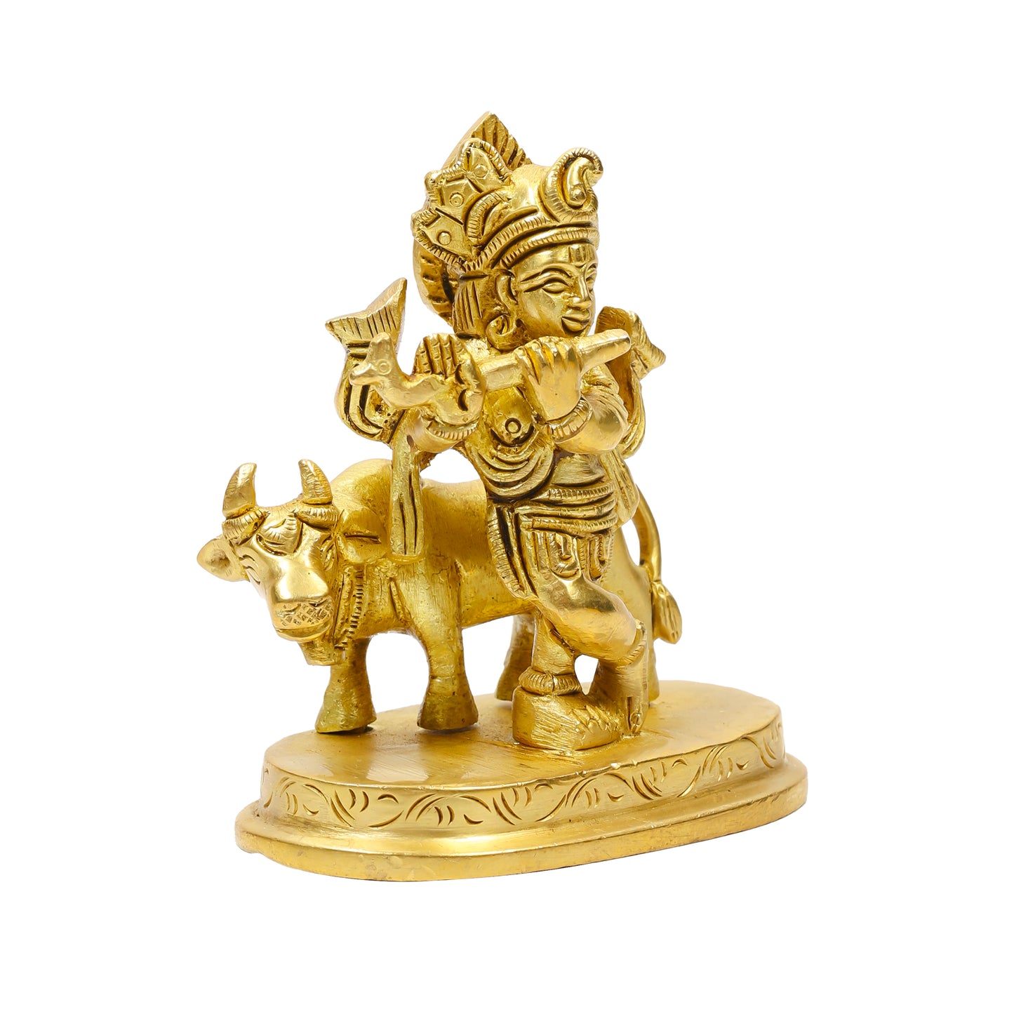 Klassic 2.5 Inch Pure Brass Krishna Statue with Cow idol