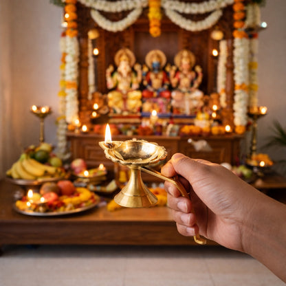 Klassic 5.7 Inch Pure Brass Aarti Diya for Puja, Home Temple, Mandir & Diwali Decor