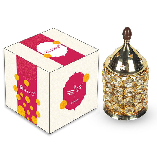Klassic Brass & Crystal Akhand Diya – Medium, Golden