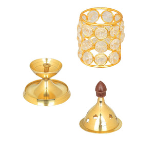 
                  
                    Klassic Decor Brass and Crystal Horizontal Shape Akhand Diya/Table Deepak/Oil Lamp with Plastic knob, Small Size ( Pack of 1, Golden )
                  
                