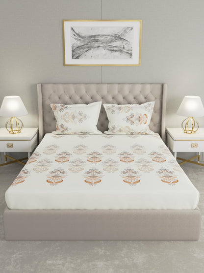Raymond Home Festive Cotton Double Bedsheet with Pillow Covers – Cream (011081-BF01)