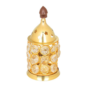 
                  
                    Klassic Decor Brass and Crystal Horizontal Shape Akhand Diya/Table Deepak/Oil Lamp with Plastic knob, Small Size ( Pack of 1, Golden )
                  
                