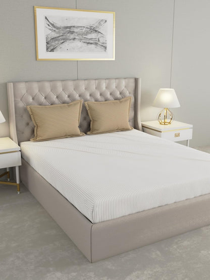 Raymond Home Eminence Double Bedsheet with 2 Pillow Covers | Geometric Patten 100% Cotton, King Sized, 300 TC, Cotton Rich (2.74 m X 2.74 m, 012748-BF01, Gold)