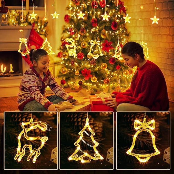 Lexton Curtain LED String Lights with Stars, Bells & Deer