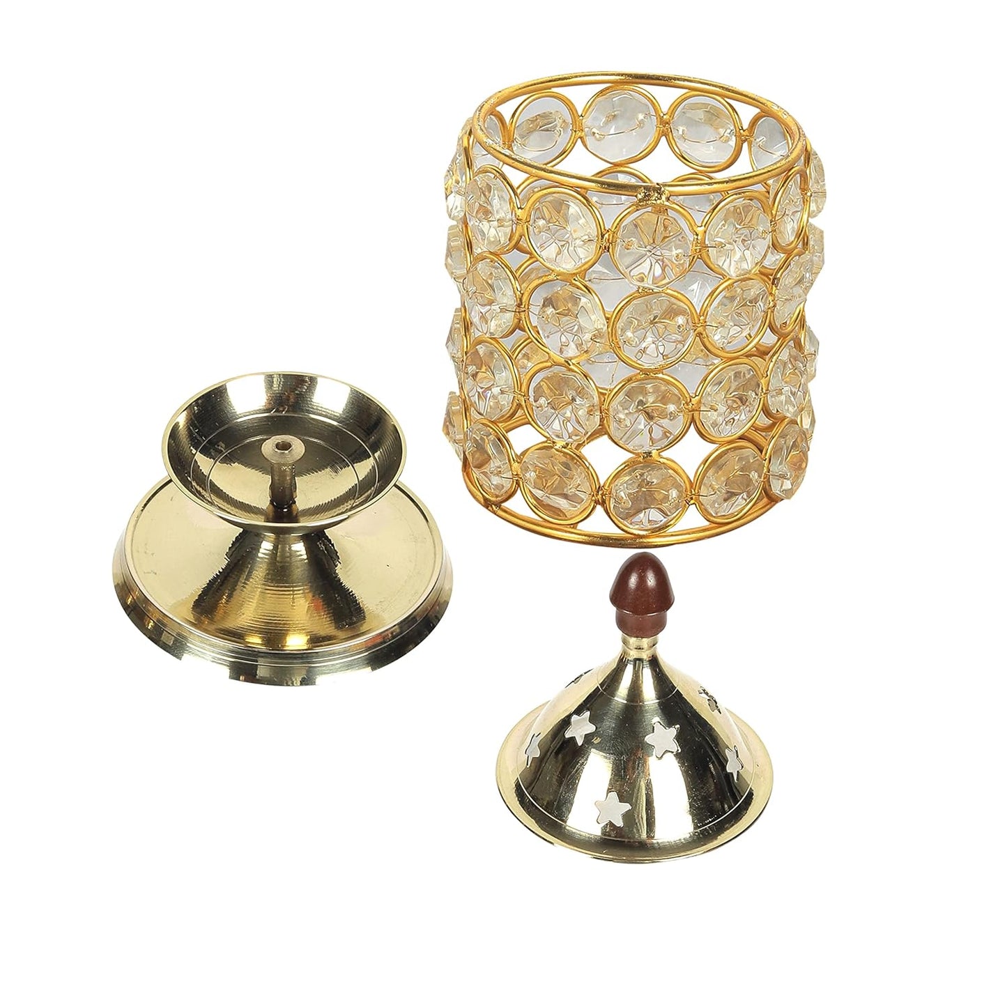 Klassic Brass & Crystal Akhand Diya – Medium, Golden