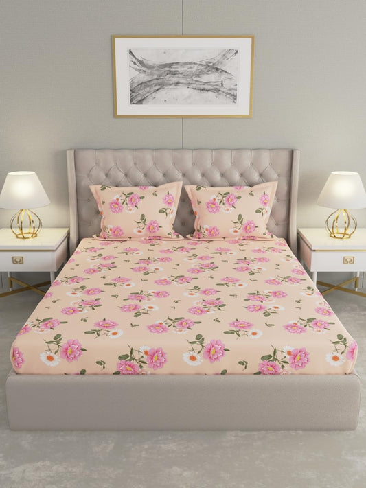 Raymond Home Royal King Cotton Double Bedsheet with Pillow Covers – Peach (012203-BF02)