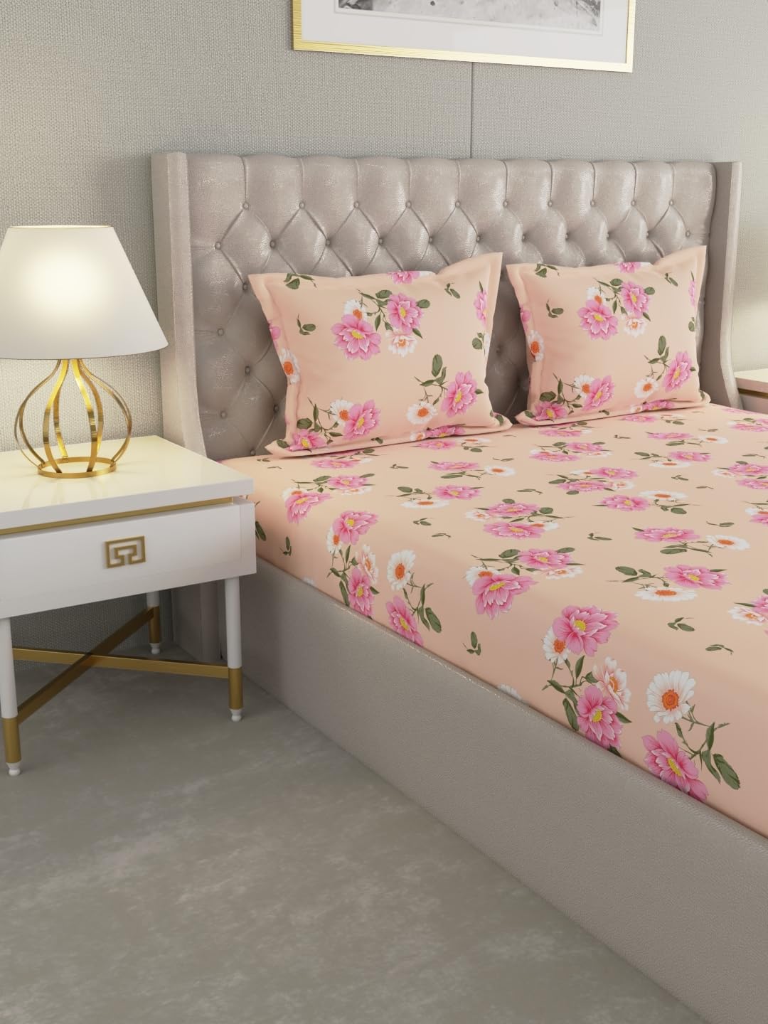 Raymond Home Royal King Cotton Double Bedsheet with Pillow Covers – Peach (012203-BF02)