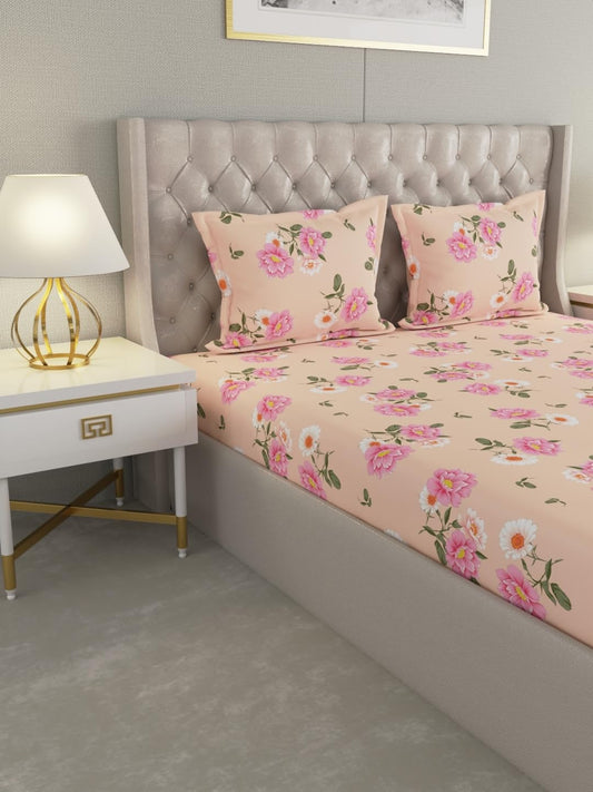 Raymond Home Royal King Cotton Double Bedsheet with Pillow Covers – Peach (012203-BF02)